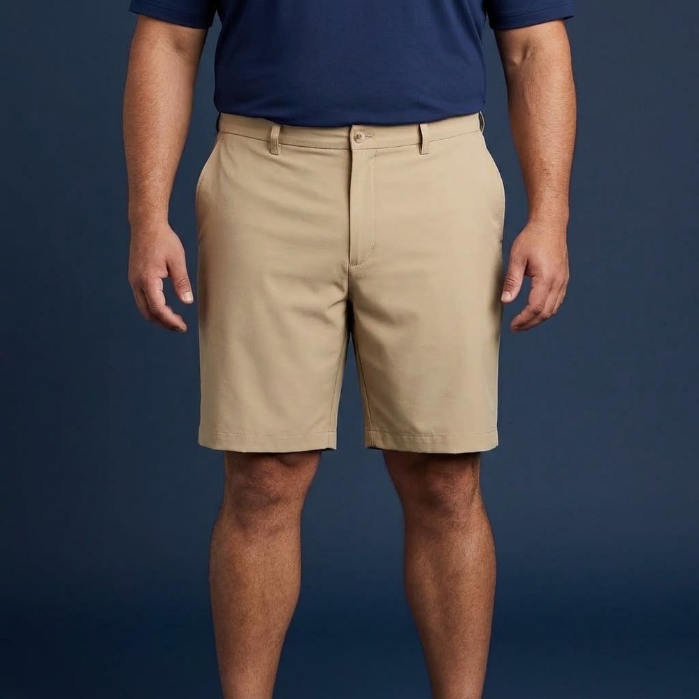 Haggar Cool 18 Pro Golf Shorts Mens 40 Tan Khaki Polyester EUC